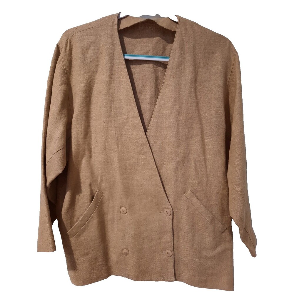 Vintage Ann Taylor Finity Blazer Taupe Long 100% Linen Career Prep Casual SZ 8